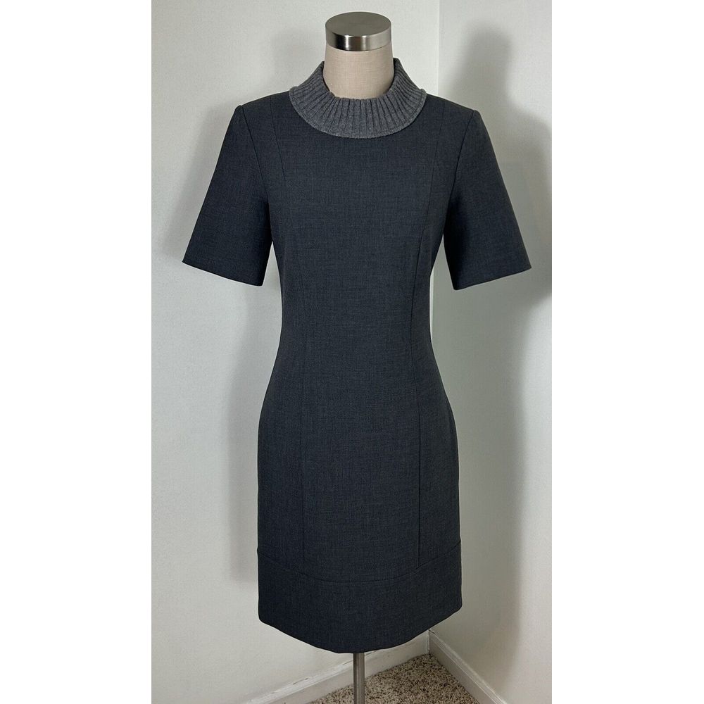 Peserico Mock Neck Knee-Length Wool Dress Gray Lined Zipper Size It 40 Us Small